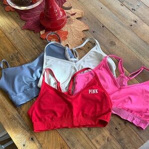 Set of 4 PINK Victoria's Secret Sports Bras - Red, Pink, Blue/Gray, White